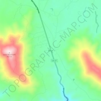 Mapa topográfico Grove, altitude, relevo