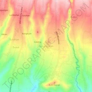 Mapa topográfico Penglipuran, altitude, relevo