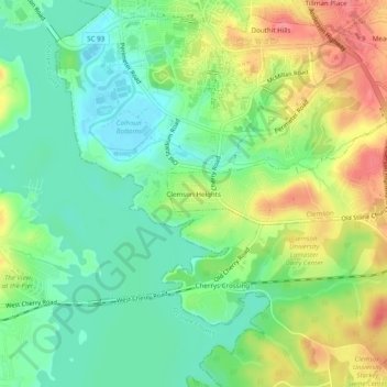 Mapa topográfico Clemson Heights, altitude, relevo