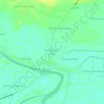 Mapa topográfico Sembungan Kidul, altitude, relevo