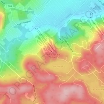 Mapa topográfico Mont Habitant, altitude, relevo