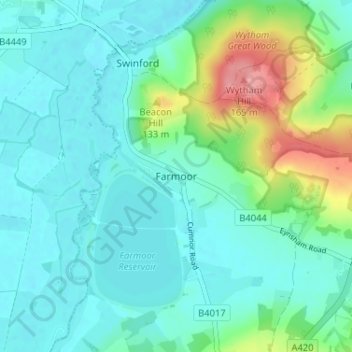 Mapa topográfico Farmoor, altitude, relevo