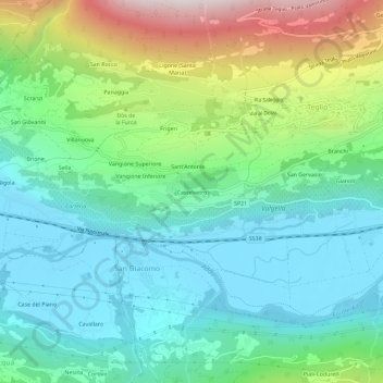 Mapa topográfico Castelvetro, altitude, relevo