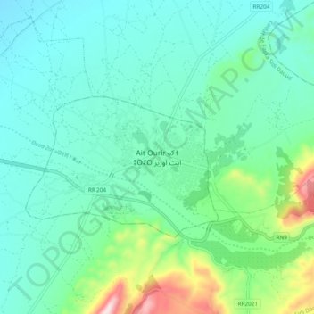 Mapa topográfico Ait Ourir, altitude, relevo