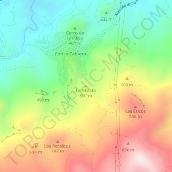 Mapa topográfico La Molata, altitude, relevo