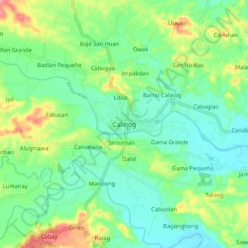 Mapa topográfico Calinog, altitude, relevo