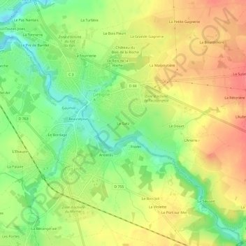 Mapa topográfico Le Gatz, altitude, relevo