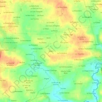 Mapa topográfico Orgère, altitude, relevo