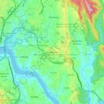 Mapa topográfico Gondomar, altitude, relevo