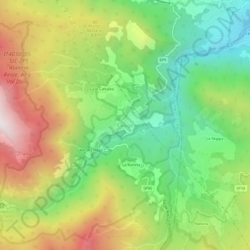 Mapa topográfico Civago, altitude, relevo