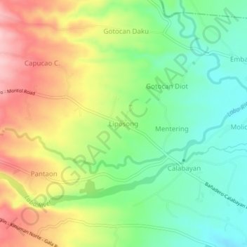 Mapa topográfico Liposong, altitude, relevo