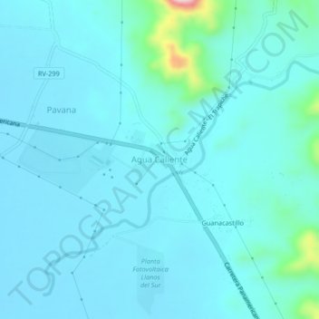 Mapa topográfico Agua Caliente, altitude, relevo