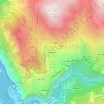 Mapa topográfico Les Cours, altitude, relevo
