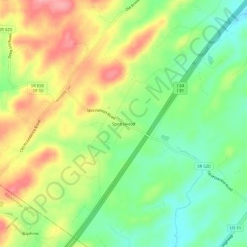 Mapa topográfico Spottswood, altitude, relevo