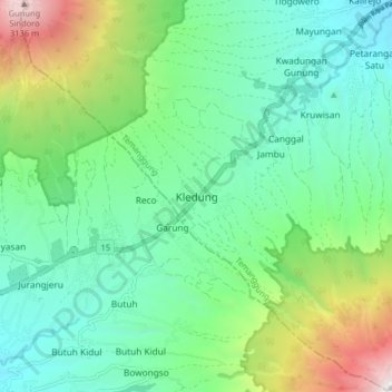 Mapa topográfico Kledung, altitude, relevo