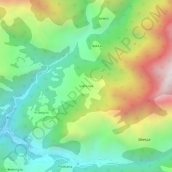 Mapa topográfico Sakhuwa, altitude, relevo