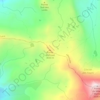Mapa topográfico Pointe du Pisset, altitude, relevo
