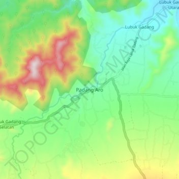 Mapa topográfico Padang Aro, altitude, relevo