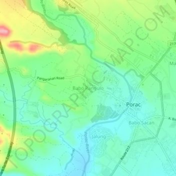 Mapa topográfico Babo Pangulo, altitude, relevo
