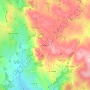 Mapa topográfico La Rouquette, altitude, relevo