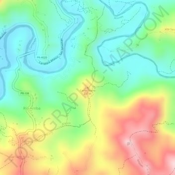Mapa topográfico Cerro Tirano, altitude, relevo