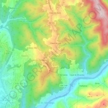 Mapa topográfico Picoto, altitude, relevo
