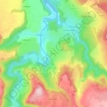 Mapa topográfico Onzillon, altitude, relevo