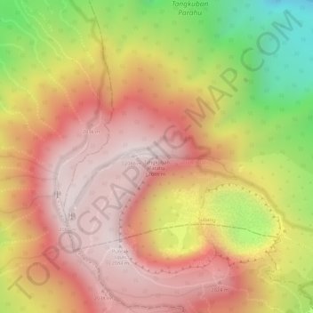 Mapa topográfico Tangkuban Parahu, altitude, relevo