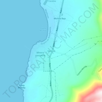 Mapa topográfico Michilla, altitude, relevo