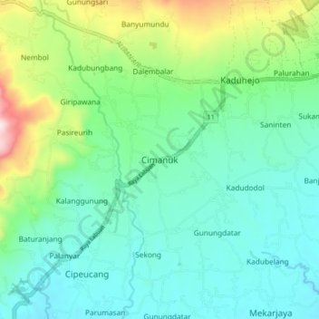 Mapa topográfico Cimanuk, altitude, relevo