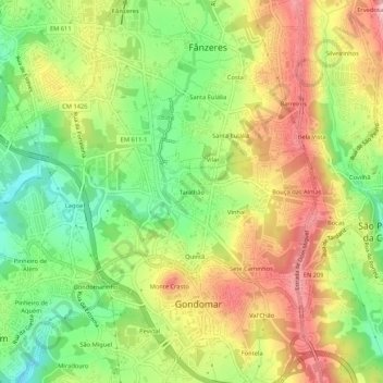 Mapa topográfico Taralhão, altitude, relevo