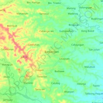Mapa topográfico Badiangan, altitude, relevo