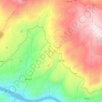 Mapa topográfico Penha Longa, altitude, relevo