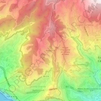 Mapa topográfico Fontainhas, altitude, relevo