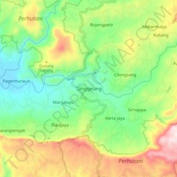 Mapa topográfico Tanggeung, altitude, relevo