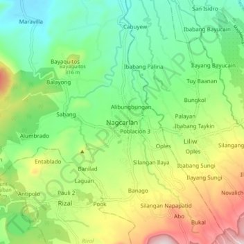 Mapa topográfico Nagcarlan, altitude, relevo