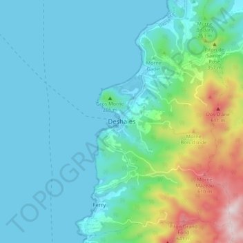 Mapa topográfico Deshaies, altitude, relevo