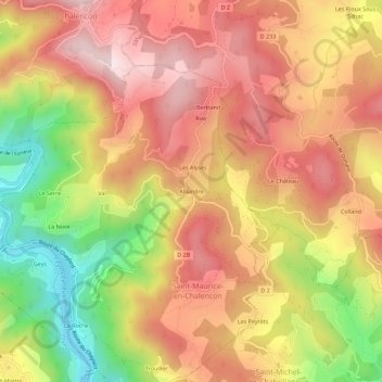 Mapa topográfico Alliandre, altitude, relevo