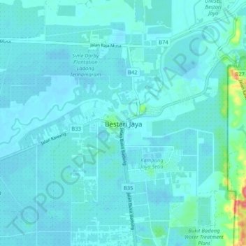 Mapa topográfico Bestari Jaya, altitude, relevo