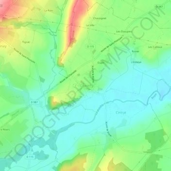 Mapa topográfico Chareil, altitude, relevo