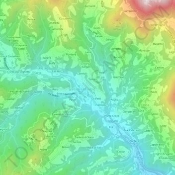 Mapa topográfico Pozzacchi, altitude, relevo