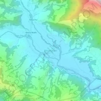 Mapa topográfico Bhindabari, altitude, relevo
