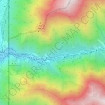Mapa topográfico Logan Canyon, altitude, relevo