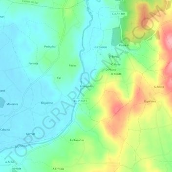 Mapa topográfico A Reigada, altitude, relevo