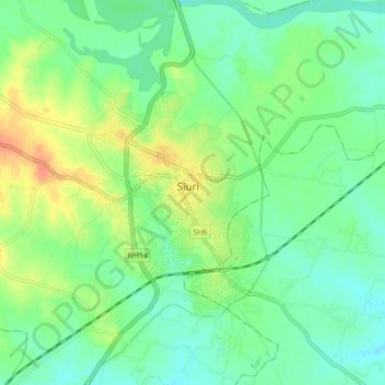Mapa topográfico Siuri, altitude, relevo