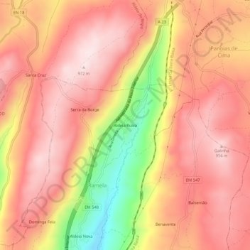 Mapa topográfico Aldeia Ruiva, altitude, relevo