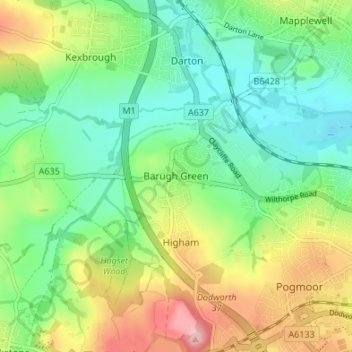 Mapa topográfico Barugh Green, altitude, relevo
