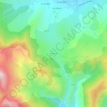 Mapa topográfico Les Sagnes, altitude, relevo