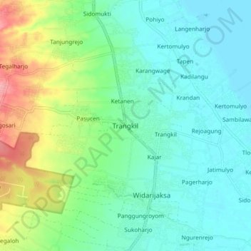 Mapa topográfico Trangkil, altitude, relevo