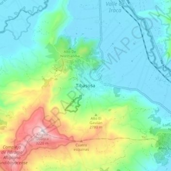 Mapa topográfico Tibasosa, altitude, relevo